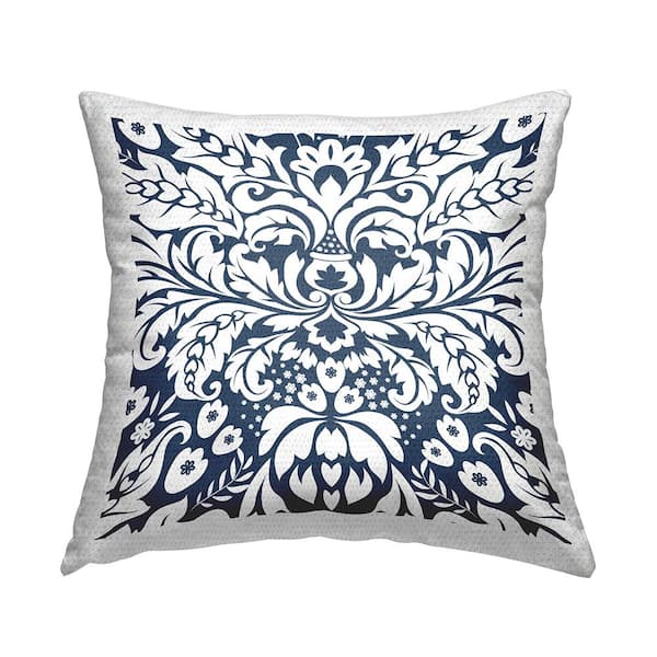 Stupell Industries Intricate Floral Damask Pattern Blue Square Outdoor Throw Pillow