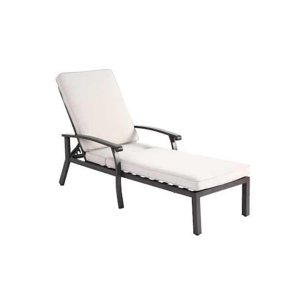 1-Piece Aluminum Outdoor Chaise Lounge Chair with Beige Cushion and 5-Level Adjustable Backrest