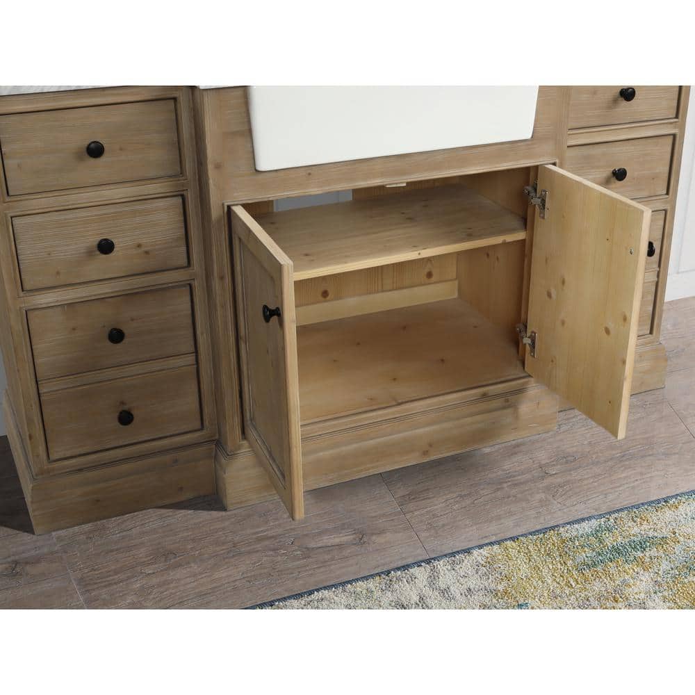 Kelly 60" Weathered Fir Bathroom Vanity with White Stone Countertop