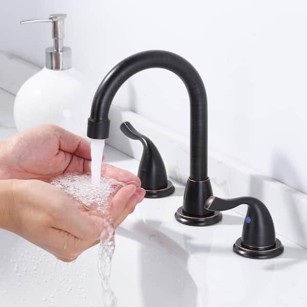 8 in. Widespread Double Handle Bathroom Faucet with Pop Up Drain, Supply Lines and Y-shaped Hose in Oil Rubbed Bronze