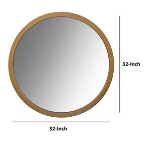 32 in. W x 32 in. H Rounded Wood Framed Dimmable Wall Bathroom Vanity Mirror in Brown