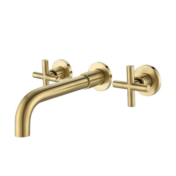 Lukvuzo Double Handle Wall Mounted Bathroom Faucet and Rust, Corrosion Resistant & Anti-fingerprint, Solid Brass in Brushed Gold