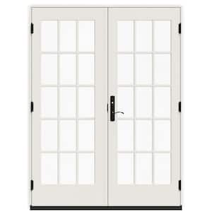 60 in. x 80 in. W-5500 White Clad Wood Left-Hand 15-Lite French Patio Door with White Paint Interior