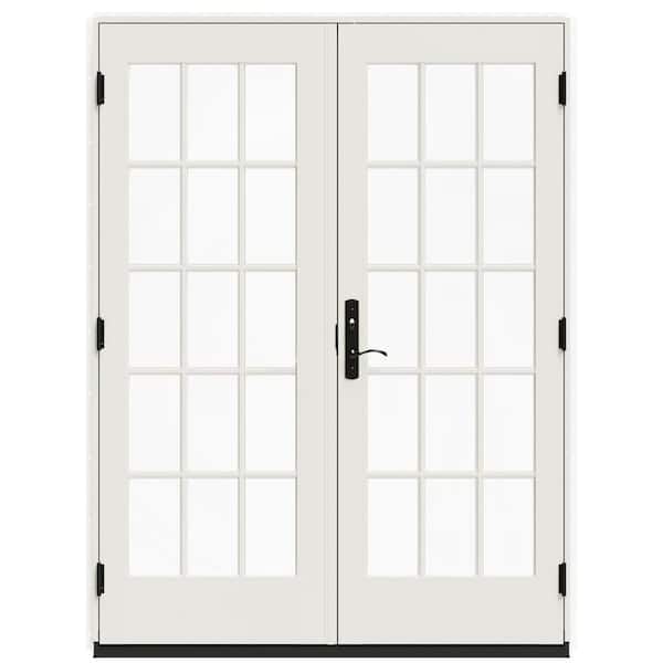 JELD-WEN 60 in. x 80 in. W-5500 White Clad Wood Left-Hand 15-Lite French Patio Door with White Paint Interior