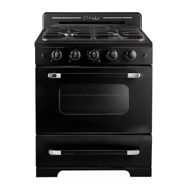 Classic Retro 30 in. 3.9 cu. ft. Retro Gas Range with Convection Oven in Midnight Black