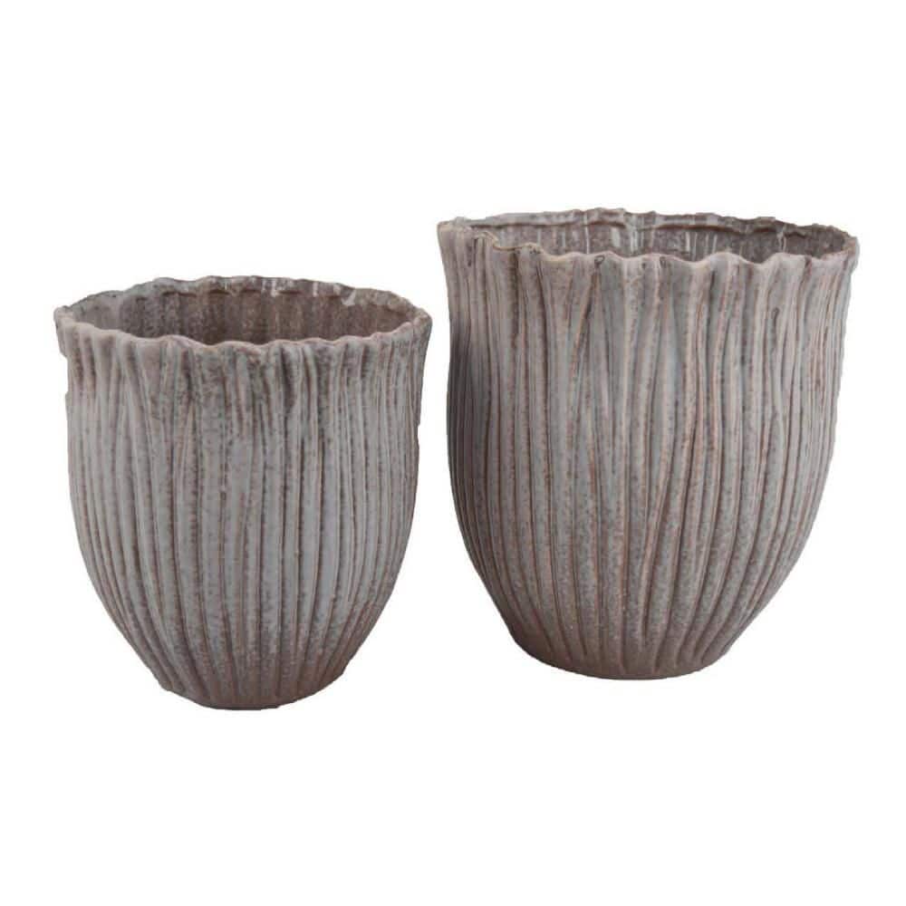 Morden Gray Indoor Ceramic Round Planter with Outdoor Compatibility (11.5 in. W x 12.5 in. H ) (Set of 2) price history on PriceWatchPro
