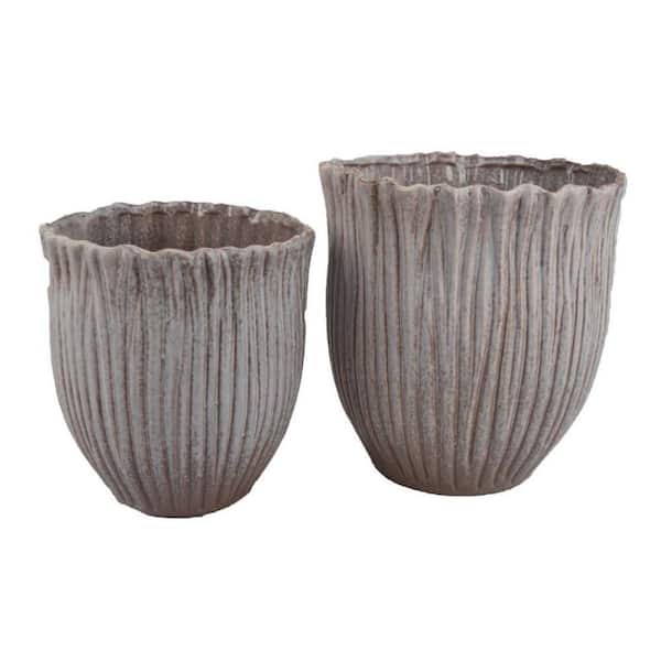 Morden Gray Indoor Ceramic Round Planter with Outdoor Compatibility (11.5 in. W x 12.5 in. H ) (Set of 2)