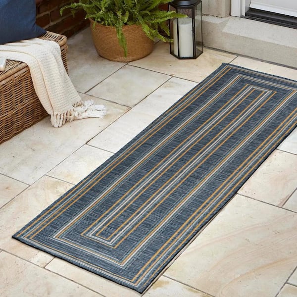 JONATHAN Y Argo Classic Nautical Mitre Stripe Reversible Machine-Washable Navy/Cream 2 ft. x 8 ft. Indoor/Outdoor Runner Area Rug