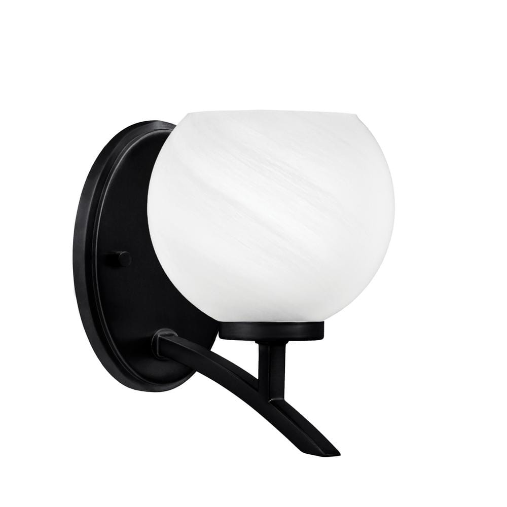 Siena 5.75 in. 1-Light Matte Black Sconce with 5.75 in. White Marble Glass 