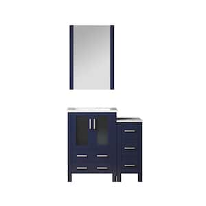 Volez 36 in. W x 18 in. D x 34 in. H Single Sink Bath Vanity in Navy Blue with White Ceramic Top and Mirror