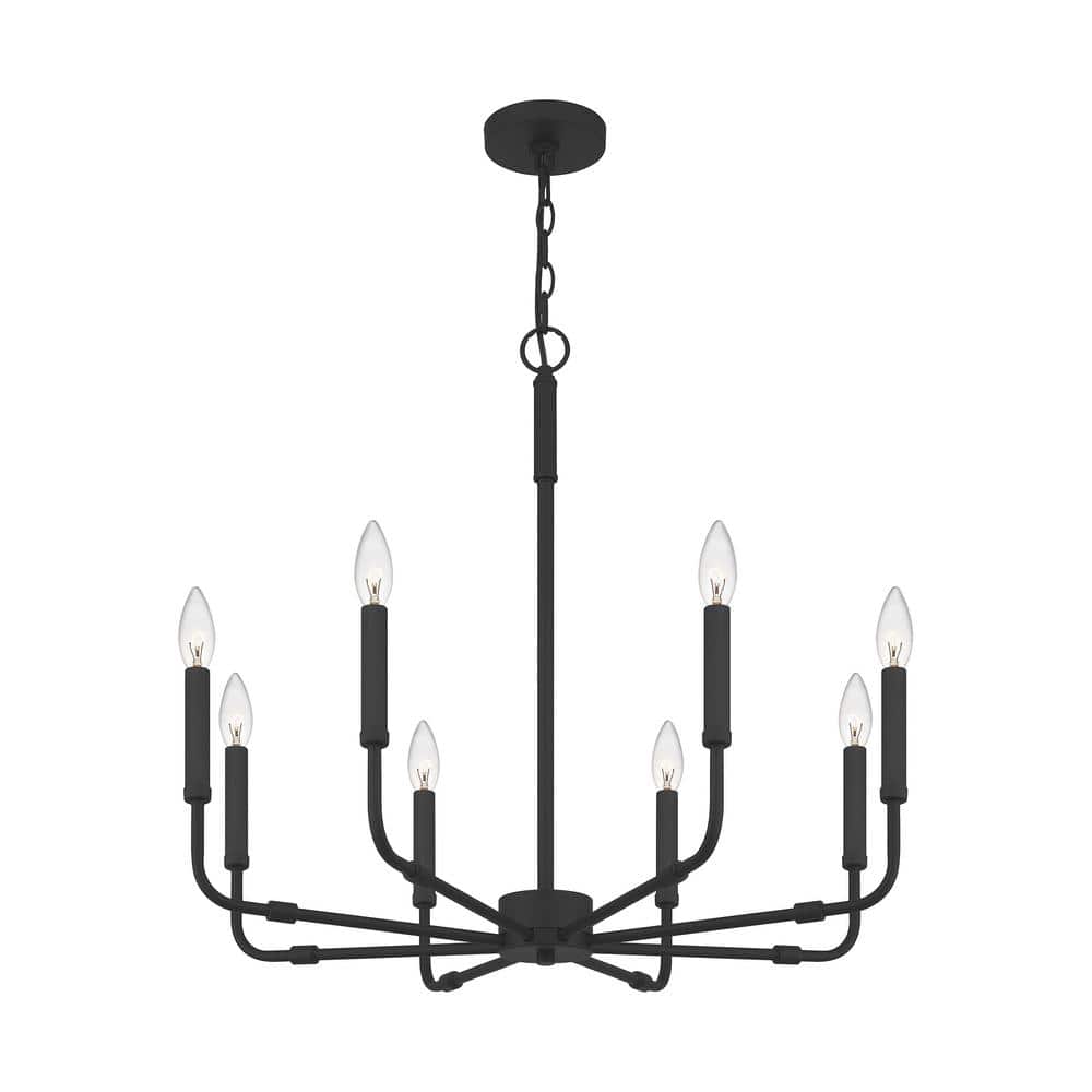 Matte Black 28-Inch 8-Light Steel Candle Chandelier