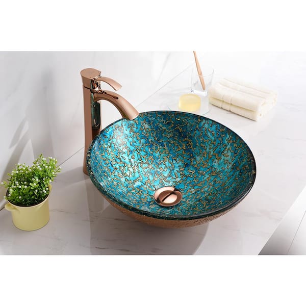 Makata Vessel Sink in Gold/Cyan Mix Makata Vessel Sink in Gold/Cyan Mix