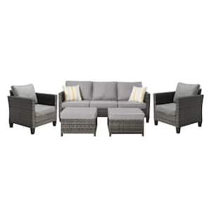 Positano Gray 5-Piece Wicker Outdoor Patio Conversation Seating Set with Dark Gray Cushions