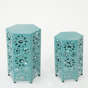 Wanda Crackle Teal Side Table Set (Set of 2)