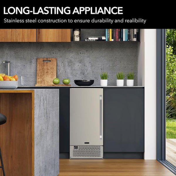 15 in. 80 lbs Built-In Ice Maker Clear Ice Energy Star NSF Inline Water Filter in Stainless Steel