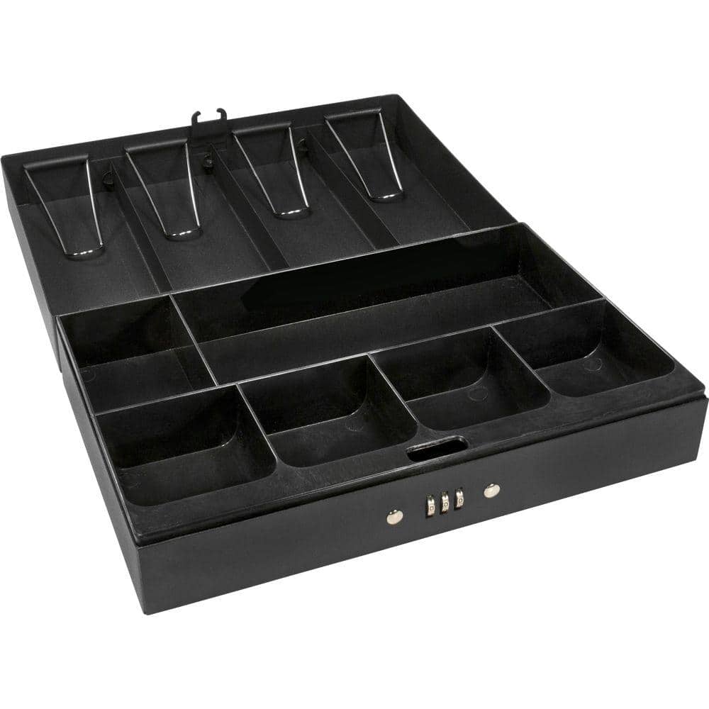Black Steel Cash Box with Combination Lock and Removable Tray