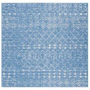 Courtyard Blue/Ivory 7 ft. x 7 ft. Bohemian Tribal Indoor/Outdoor Patio  Square Area Rug