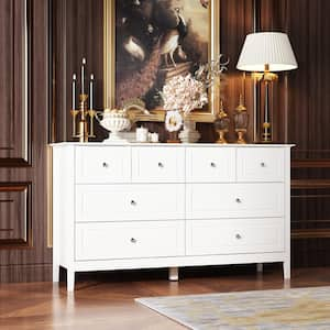 White Wood 8-Drawer 31.5 in. H x 55.1 in. W x 15.7 in. D, Chest of Drawers Modern European Style