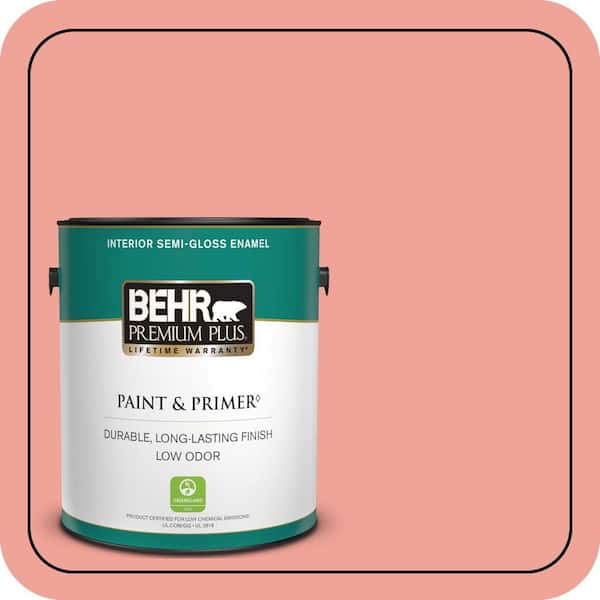 BEHR PREMIUM PLUS 1 gal. #170D-4 Peach Tile Semi-Gloss Enamel Low Odor Interior Paint & Primer