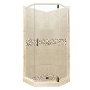 Roma Grand Hinged 32 in. x 36 in. x 80 in. Left-Cut Neo-Angle Shower Kit in Brown Sugar and Old Bronze Hardware