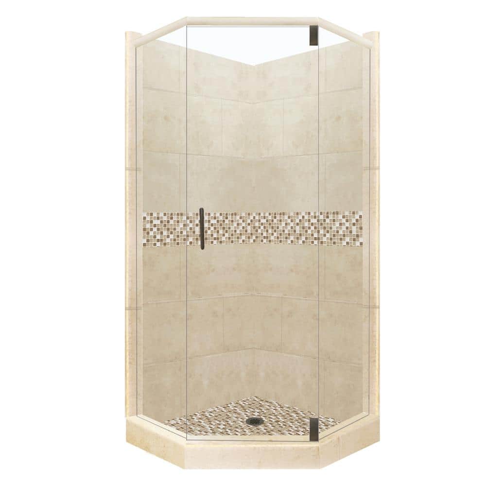 American Bath Factory Roma Grand Hinged 32 in. x 36 in. x 80 in. Right-Cut Neo-Angle Shower Kit in Brown Sugar and Old Bronze Hardware, Roma and Brown Sugar/Old Bronze -  NGH-3632BR-RCOB