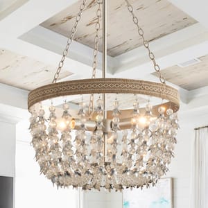 3-Light Antique Silver Bowl Glam Crystal Chandelier for Kitchen/Living Room