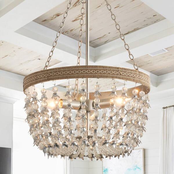 matrix decor 3-Light Antique Silver Bowl Glam Crystal Chandelier for Kitchen/Living Room