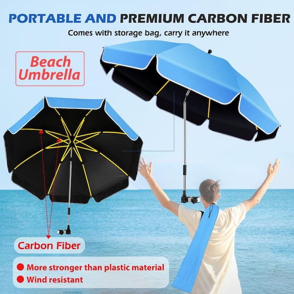 48.8 in. Plastic 360° Adjustable Half Beach Umbrella in Blue-Clip