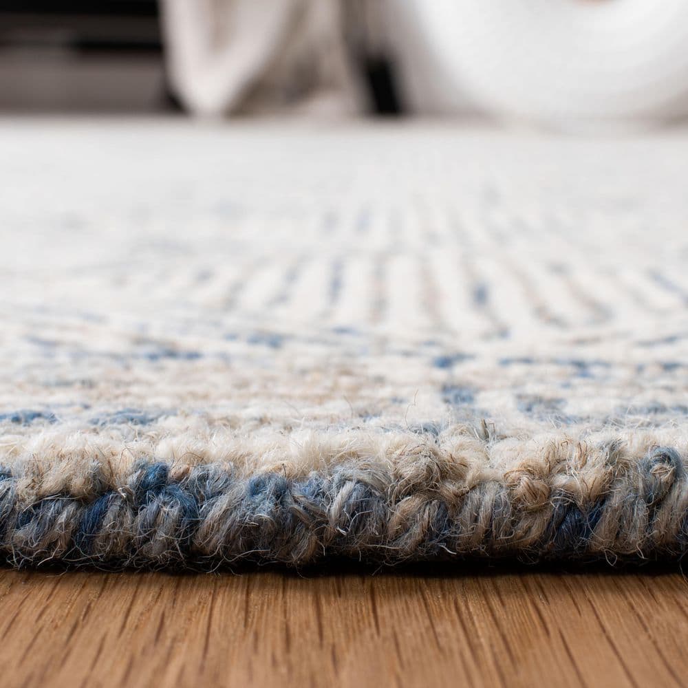 Blue and Ivory Handmade Wool 9' x 12' Geometric Area Rug