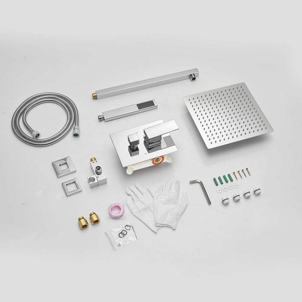 16-Inch Chrome Square Wall Mounted Rain Shower System