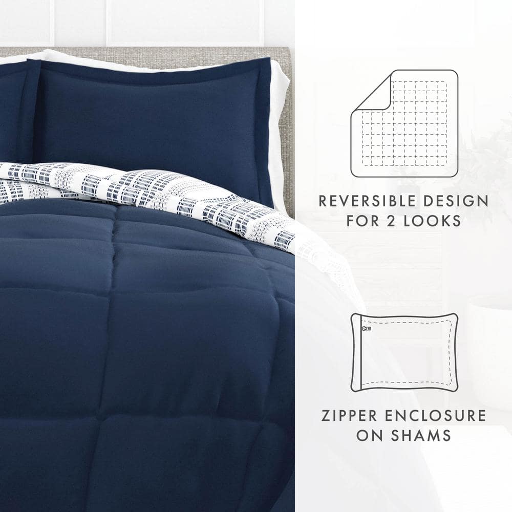 Twin Blue and White Down Alternative Reversible Comforter Set