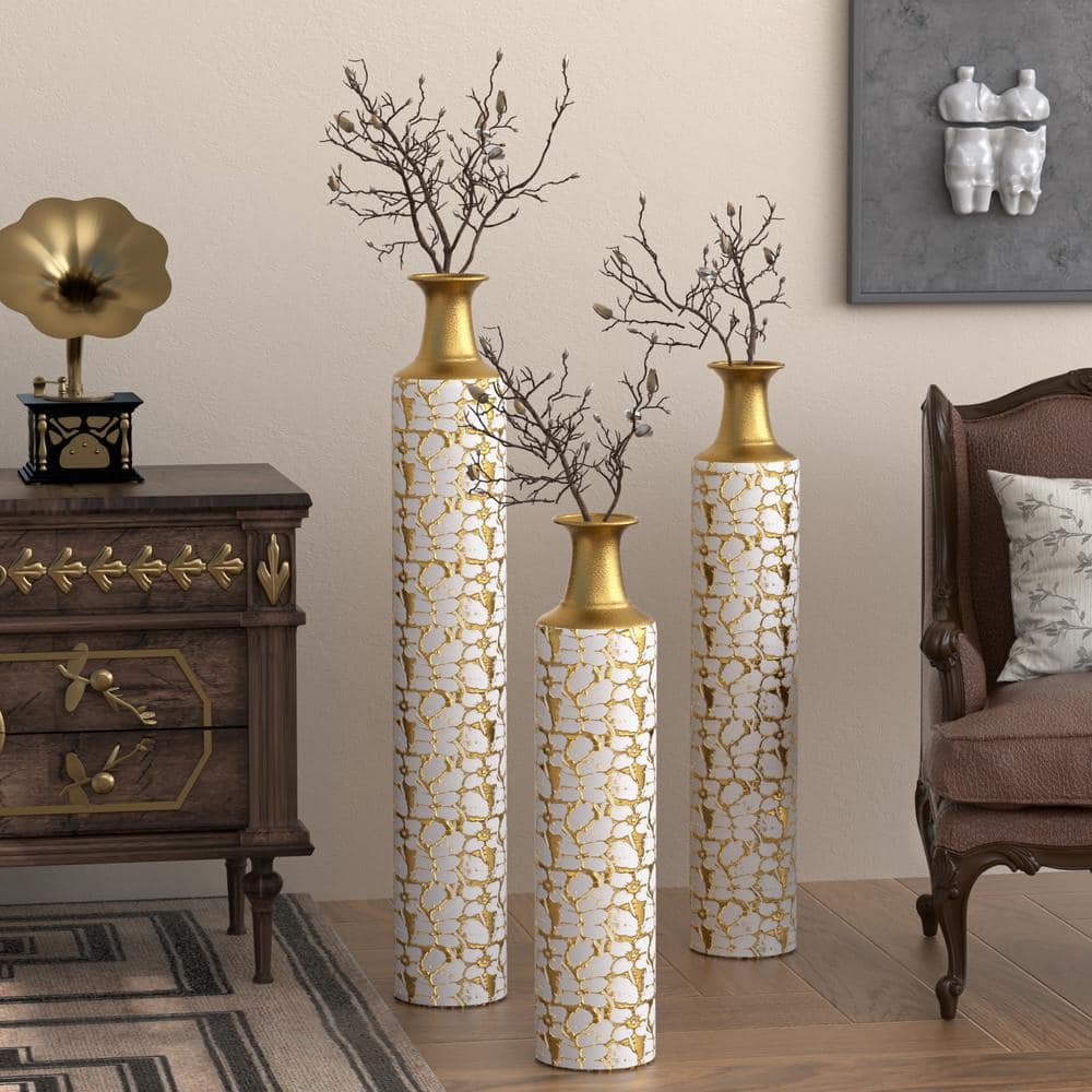 Floor Vases Gold Large Vases - 32/28/24 in. Decorative High Vases Set of 3 