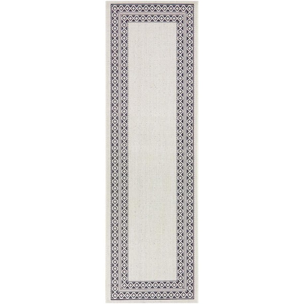 Hampton Bay Cream 2 ft. x 7 ft. Runner Diamond Border Indoor/Outdoor Area Rug