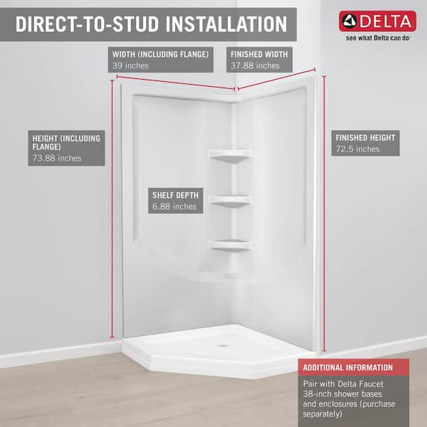 Delta Classic 38 in. W x 72 in. H Neo-Angle Pivot Semi Frameless Corner  Shower Enclosure in Stainless 422061 - The Home Depot