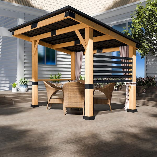 12 ft. x 10 ft. Cedar Wood Gazebo with Galvanized Steel Roof, Ceiling Hook for Patio, Privacy Curtains