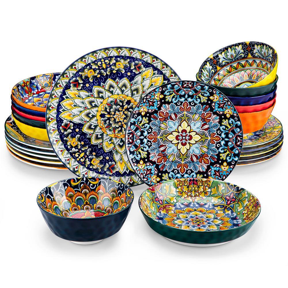 MALACASA 24-Piece Bohemia Multicolour Stoneware Dinnerware Set Tableware (Service for 6) VC-SIMI-24