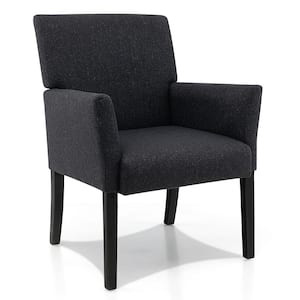 Linen Fabric Executive Cushioned Ergonomic Guest Chair Reception Arm Chair in Black with Rubber Wood Legs