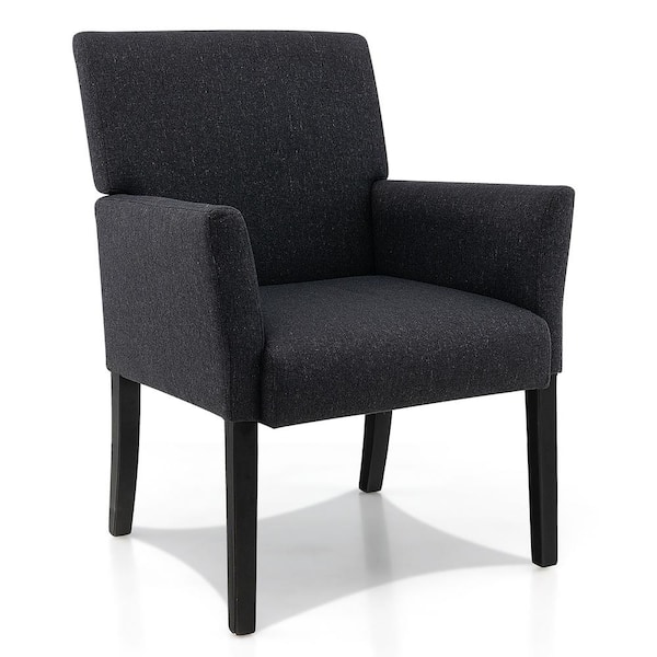 Costway Linen Fabric Executive Cushioned Ergonomic Guest Chair Reception Arm Chair in Black with Rubber Wood Legs