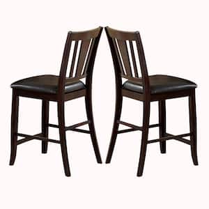 41 in. H Brown Leatherette Wooden Side Chair with Slatted Back (Set of 2)