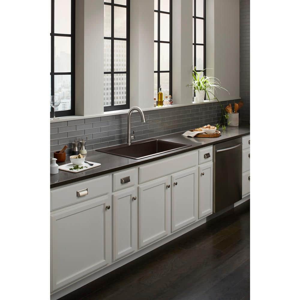 Matte Black 33" Stone Drop-In Single-Bowl Kitchen Sink