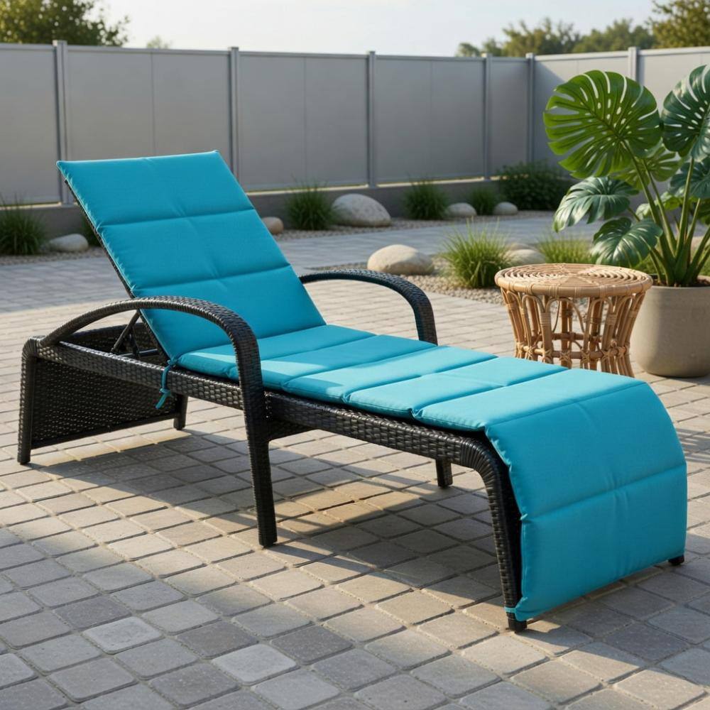 Turquoise Back-Adjustable Rattan Portable Outdoor Chaise Lounge price history on PriceWatchPro