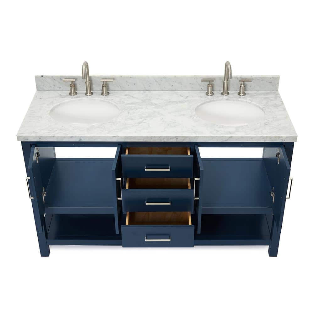 Magnolia Midnight Blue Double Vanity with Carrara Marble Top