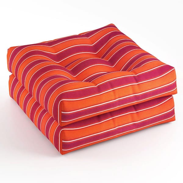 Orange Print Tufted Reversible Chair Pad (Set of 2)