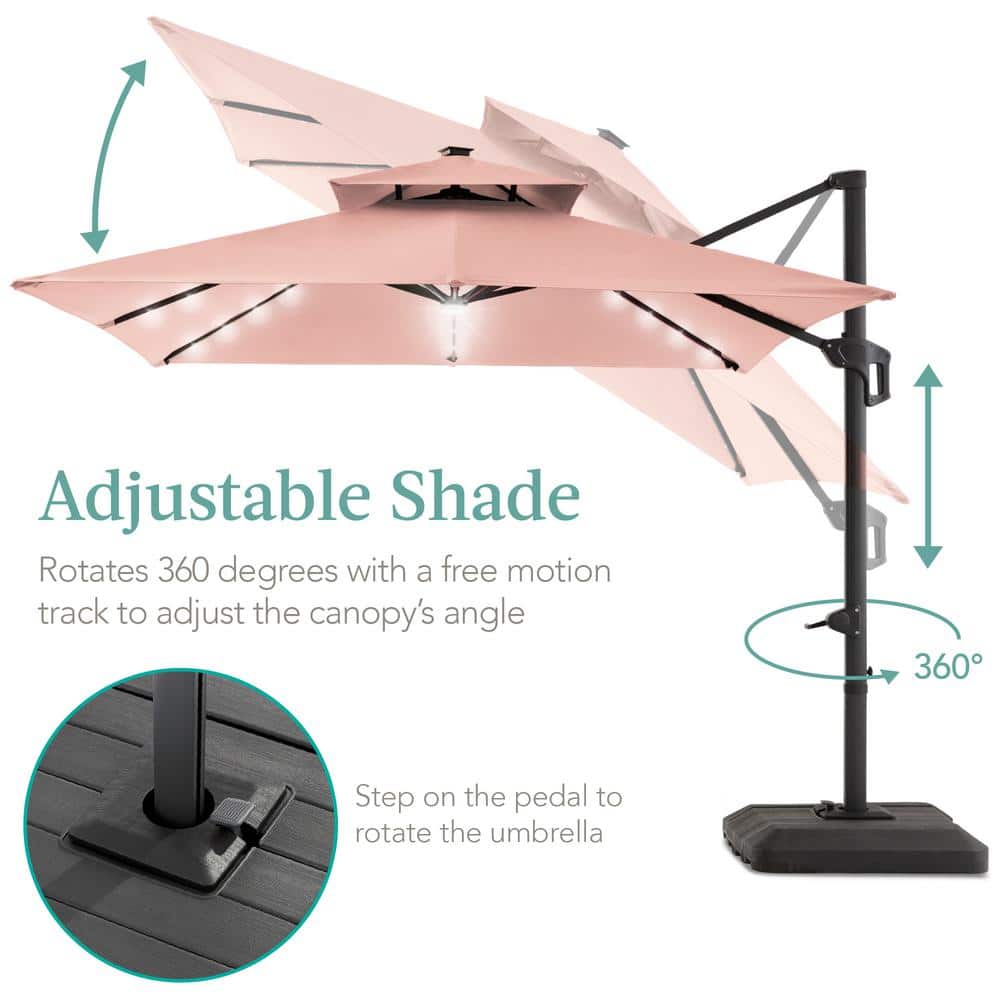 Rose Quartz 10x10ft 2-Tier Cantilever Patio Umbrella with Solar LED Lights