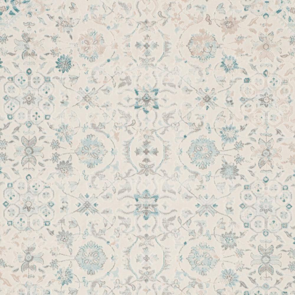 Ivory and Turquoise 9' x 12' Vintage Distressed Area Rug
