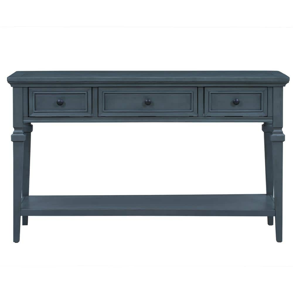 50 in. W x 15 in. D x 30 in. H Navy Blue Linen Cabinet Console Table ...