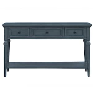 50 in. W x 15 in. D x 30 in. H Navy Blue Linen Cabinet Console Table with 3 Top Drawers and Open Style Bottom Shelf