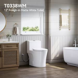 1-piece 0.8/1.28 GPF Dual Flush Elongated Toilet in Matte White HR-0038W with ADA Chair Height, Soft-Close Seat Included