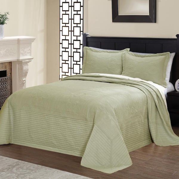 American Traditions French Tile Sage Solid Queen Coverlet