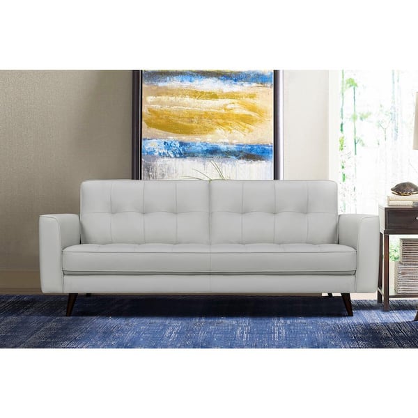 Armen Living Daeson 86 in. Mid-Century Modern Dove Gray Leather Square Arm Sofa